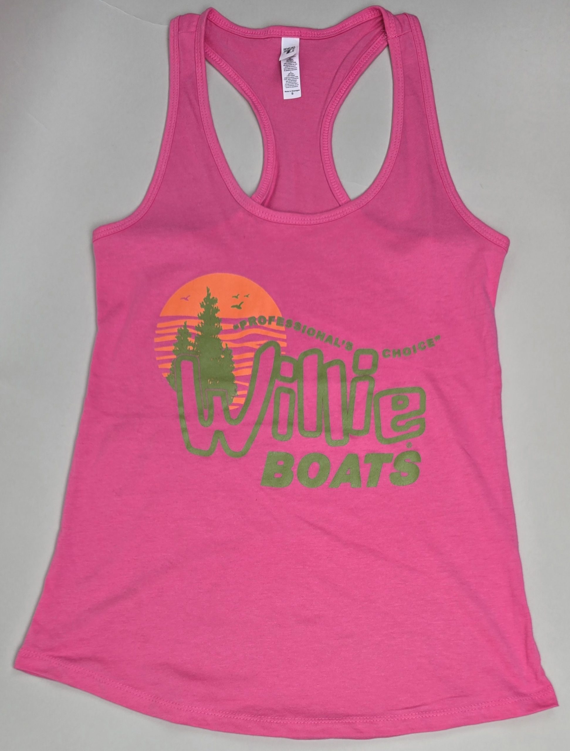 Willie Boats Ladies Racer-Back Tank – Hot Pink w/ Old School Logo